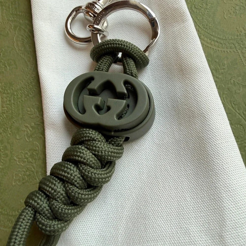 Gucci Dark Green Interlocking G Knotted‎ Cord Keychain Swivel Hook 834480